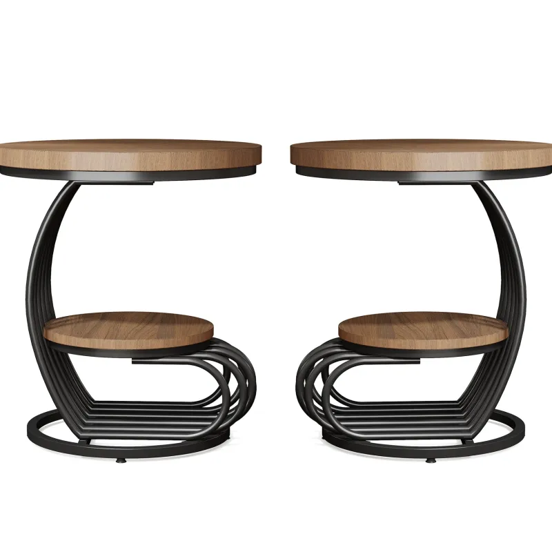 Tribesigns End & Side Tables*Round End Table, 2 Tiers Faux Marble Side Table with Storage Shelf