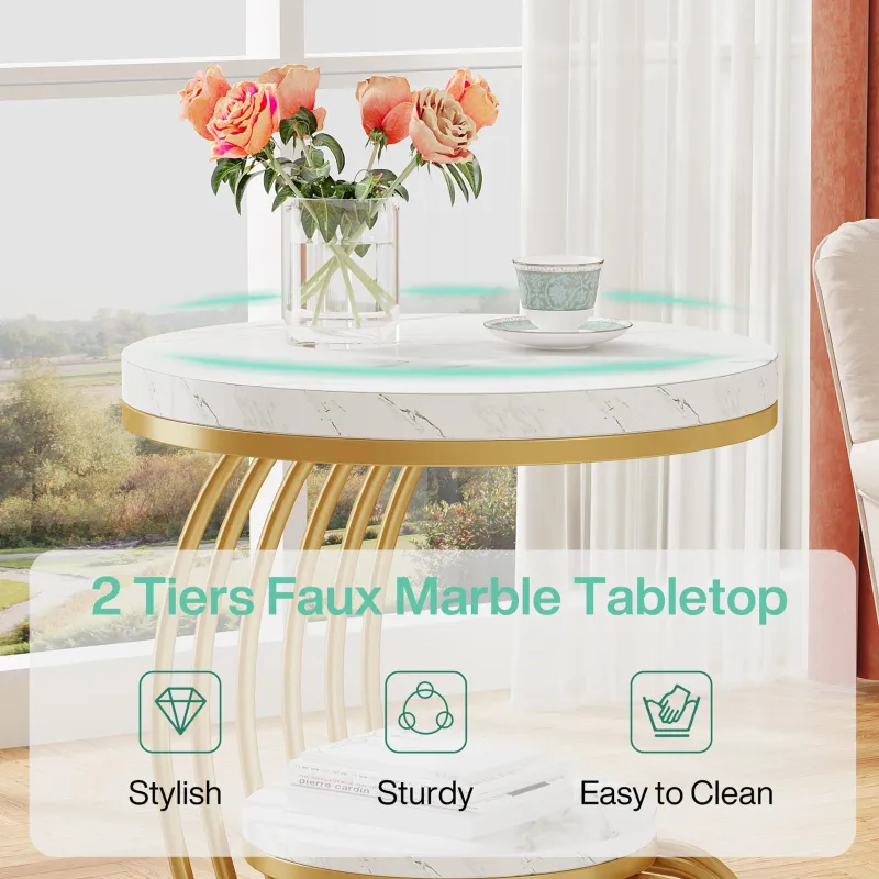 Tribesigns End & Side Tables*Round End Table, 2 Tiers Faux Marble Side Table with Storage Shelf