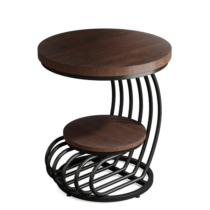 Tribesigns End & Side Tables*Round End Table, 2 Tiers Faux Marble Side Table with Storage Shelf
