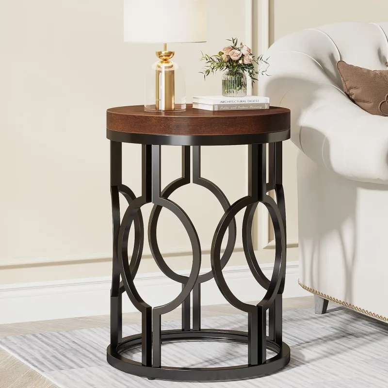 Tribesigns End & Side Tables*Round End Table, Industrial Side Table with Metal Hollow Frame