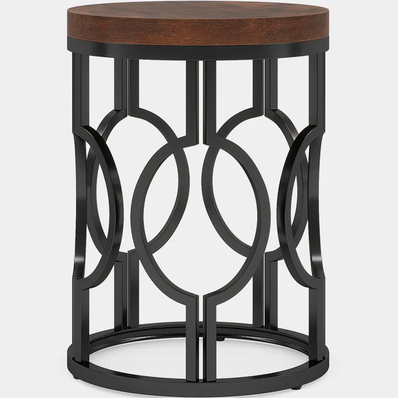 Tribesigns End & Side Tables*Round End Table, Industrial Side Table with Metal Hollow Frame