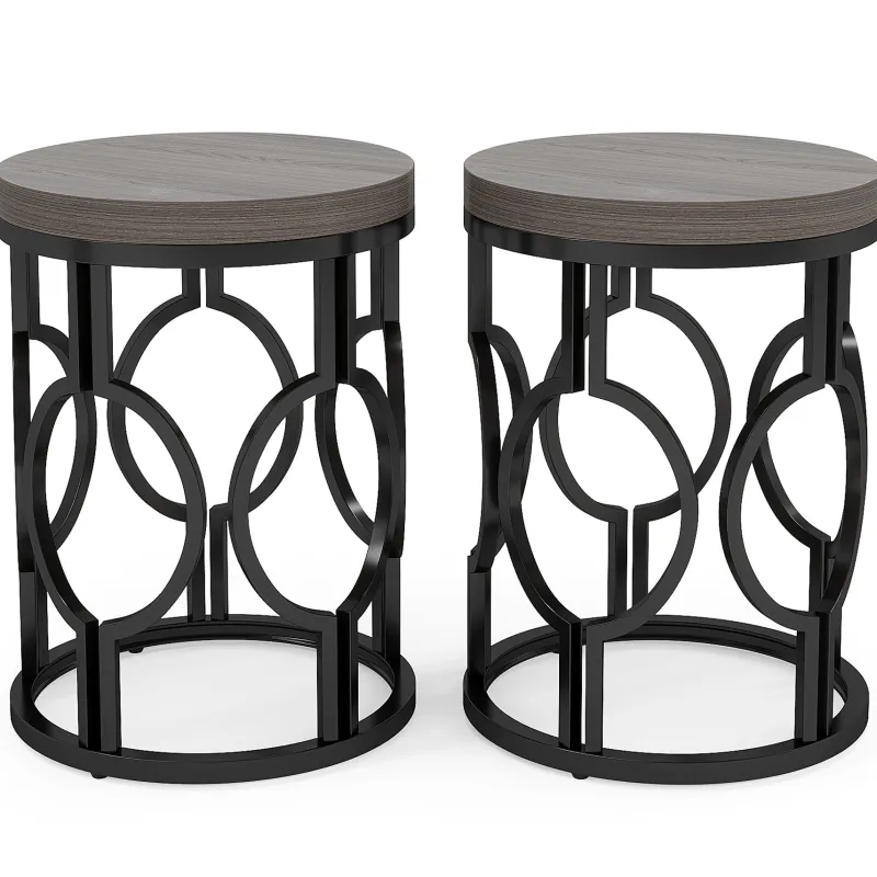 Tribesigns End & Side Tables*Round End Table, Industrial Side Table with Metal Hollow Frame