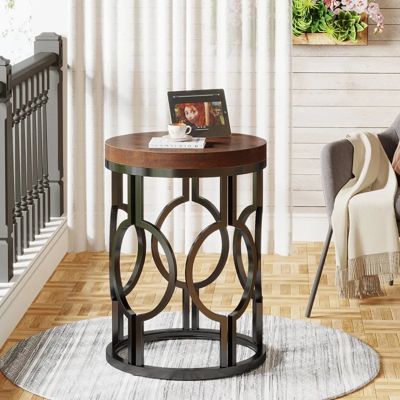 Tribesigns End & Side Tables*Round End Table, Industrial Side Table with Metal Hollow Frame