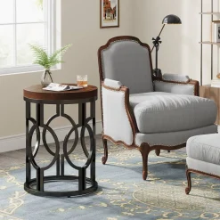Tribesigns End & Side Tables*Round End Table, Industrial Side Table with Metal Hollow Frame