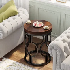 Tribesigns End & Side Tables*Round End Table, Industrial Side Table with Metal Hollow Frame