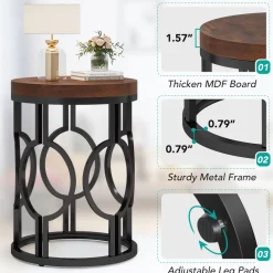 Tribesigns End & Side Tables*Round End Table, Industrial Side Table with Metal Hollow Frame