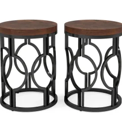 Tribesigns End & Side Tables*Round End Table, Industrial Side Table with Metal Hollow Frame