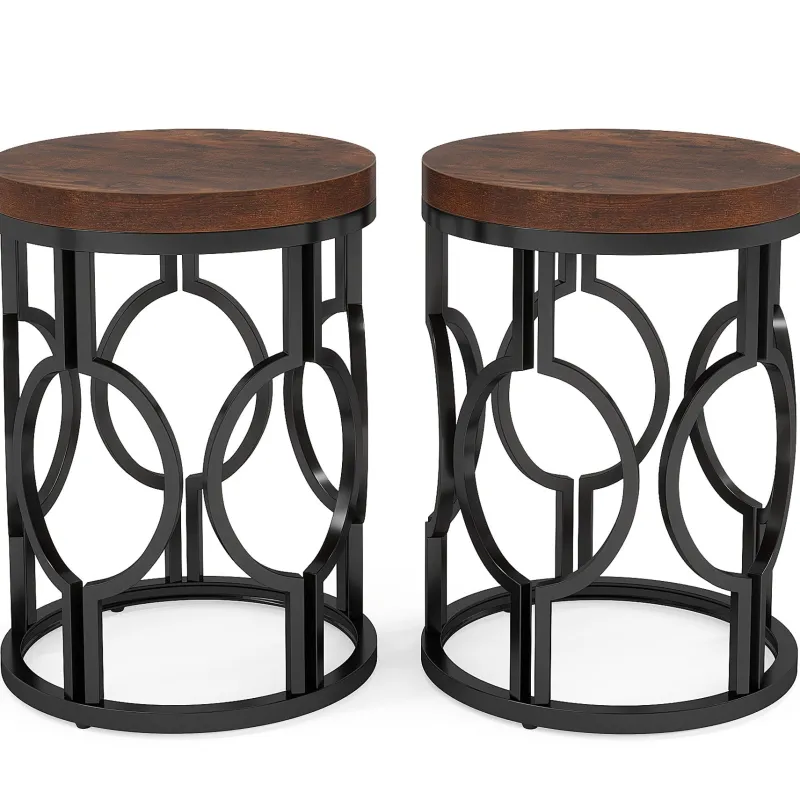 Tribesigns End & Side Tables*Round End Table, Industrial Side Table with Metal Hollow Frame