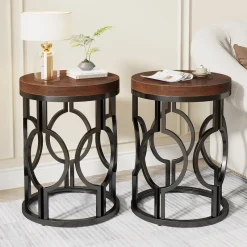 Tribesigns End & Side Tables*Round End Table, Industrial Side Table with Metal Hollow Frame