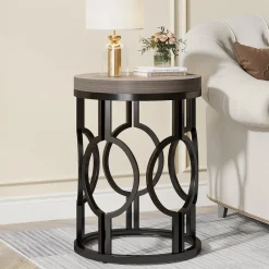 Tribesigns End & Side Tables*Round End Table, Industrial Side Table with Metal Hollow Frame