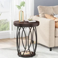 Tribesigns End & Side Tables*Round End Table, Industrial Accent Side Table with Storage Shelf