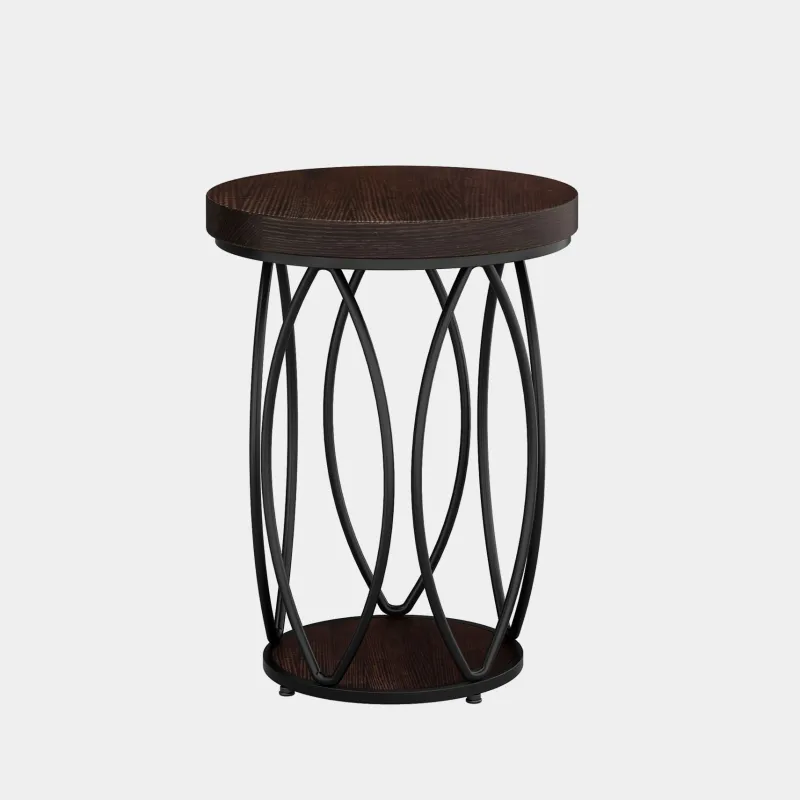 Tribesigns End & Side Tables*Round End Table, Industrial Accent Side Table with Storage Shelf