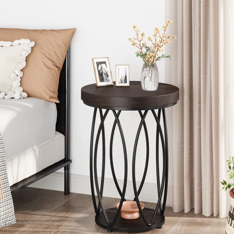 Tribesigns End & Side Tables*Round End Table, Industrial Accent Side Table with Storage Shelf