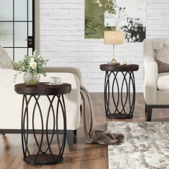 Tribesigns End & Side Tables*Round End Table, Industrial Accent Side Table with Storage Shelf