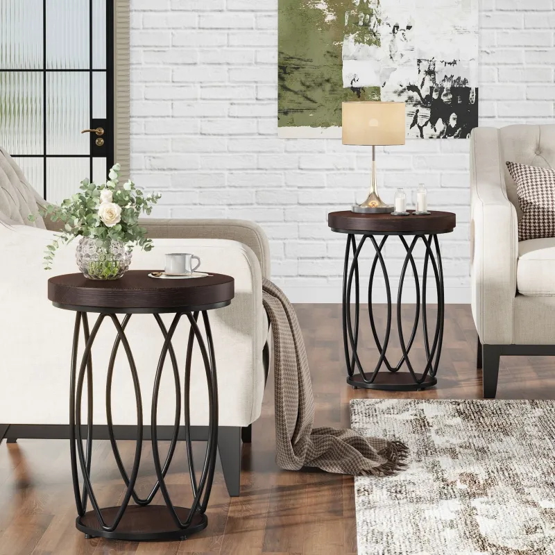 Tribesigns End & Side Tables*Round End Table, Industrial Accent Side Table with Storage Shelf
