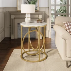 Tribesigns End & Side Tables*Round End Table, Modern Sofa Side Table with Faux Marble Top