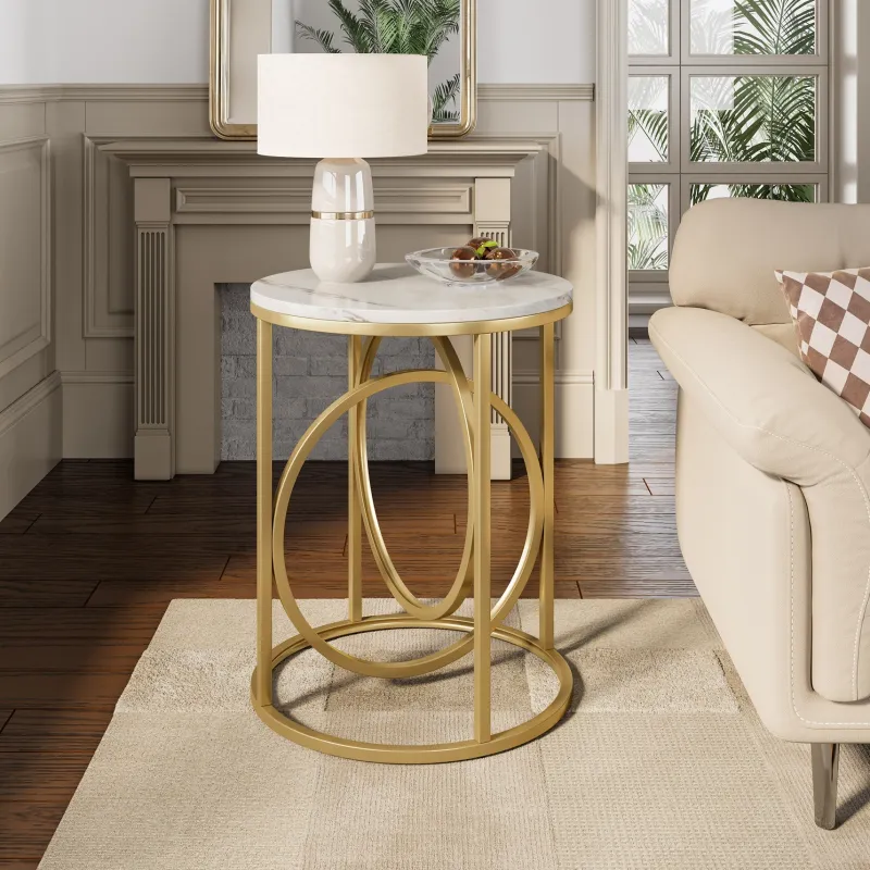 Tribesigns End & Side Tables*Round End Table, Modern Sofa Side Table with Faux Marble Top