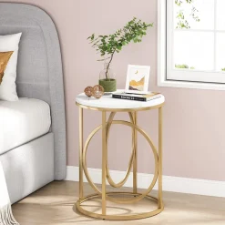 Tribesigns End & Side Tables*Round End Table, Modern Sofa Side Table with Faux Marble Top
