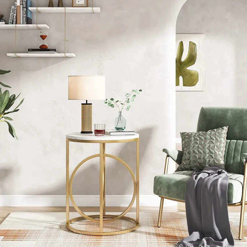Tribesigns End & Side Tables*Round End Table, Modern Sofa Side Table with Faux Marble Top