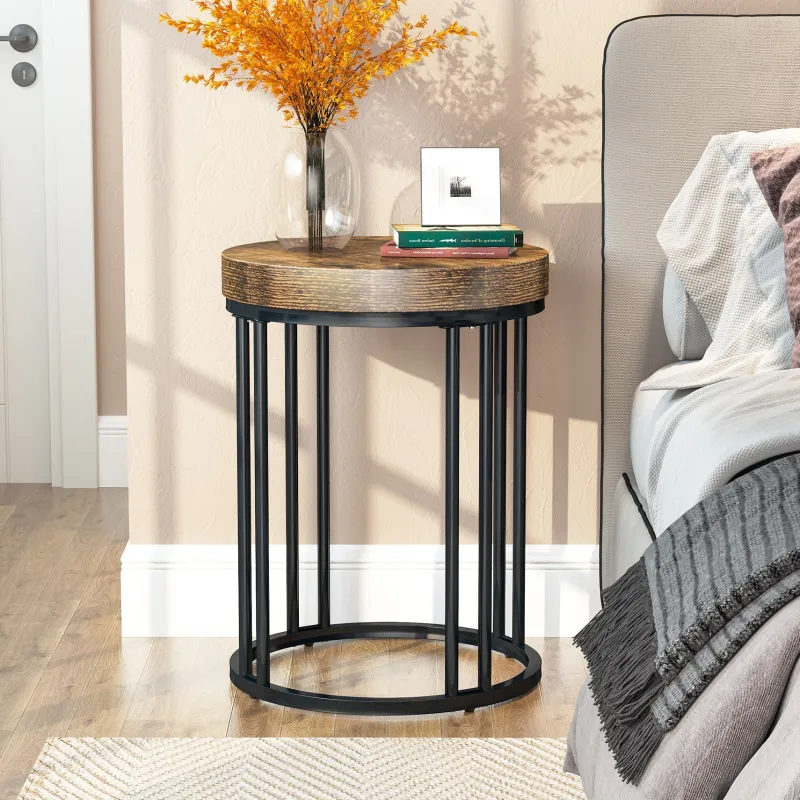 Tribesigns End & Side Tables*Round End Table, Small Accent Side Table with Metal Frame