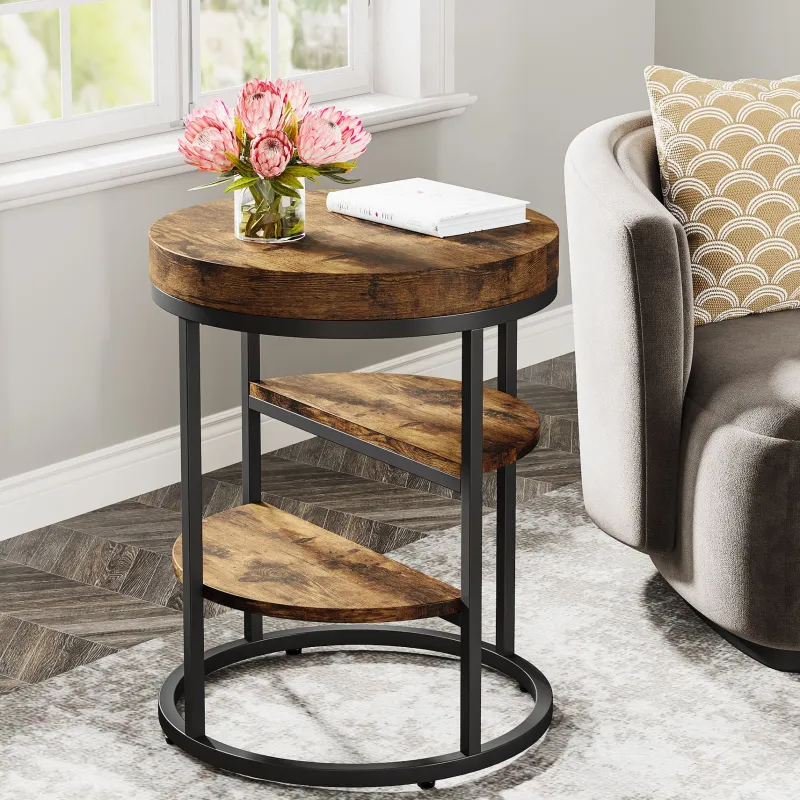 Tribesigns End & Side Tables*Round End Table, Small Side Table Nightstand with 3 - Tier Shelves