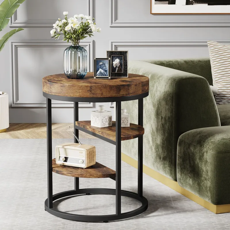 Tribesigns End & Side Tables*Round End Table, Small Side Table Nightstand with 3 - Tier Shelves
