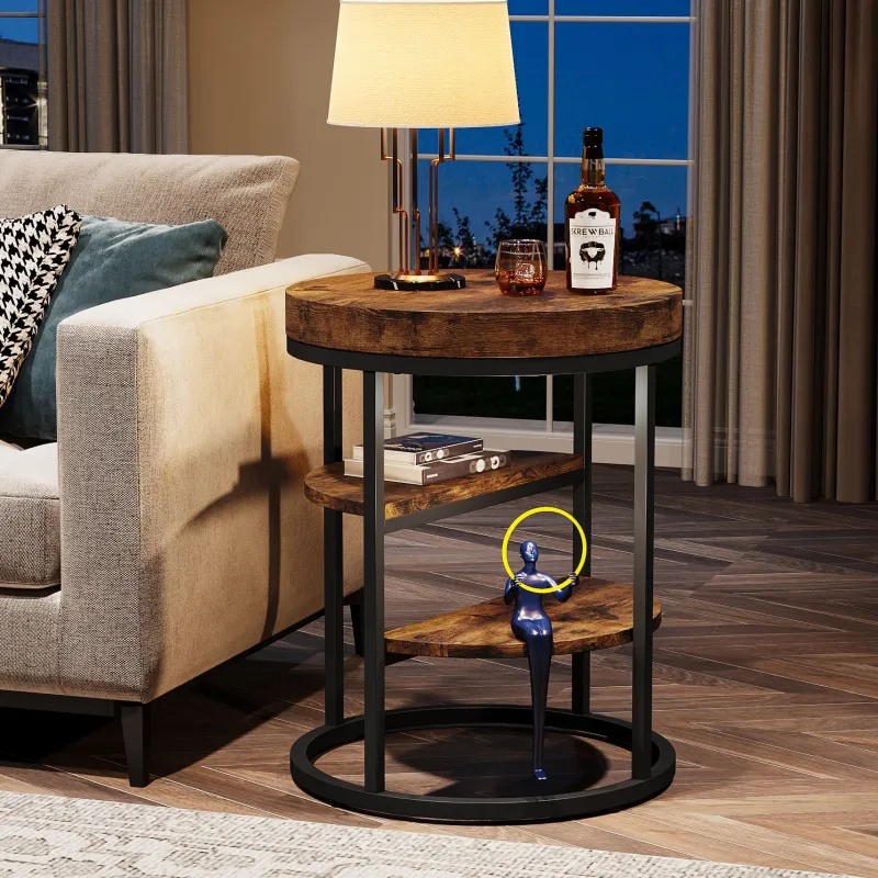Tribesigns End & Side Tables*Round End Table, Small Side Table Nightstand with 3 - Tier Shelves