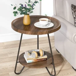 Tribesigns End & Side Tables*Round End Table, 2-Tier Side Table Accent Table with Metal Legs