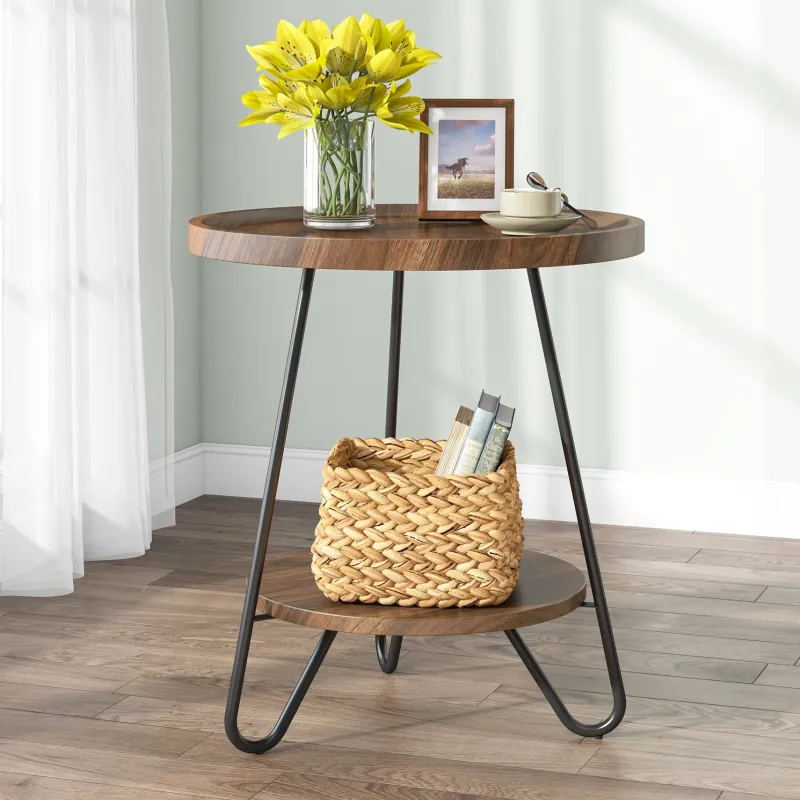 Tribesigns End & Side Tables*Round End Table, 2-Tier Side Table Accent Table with Metal Legs