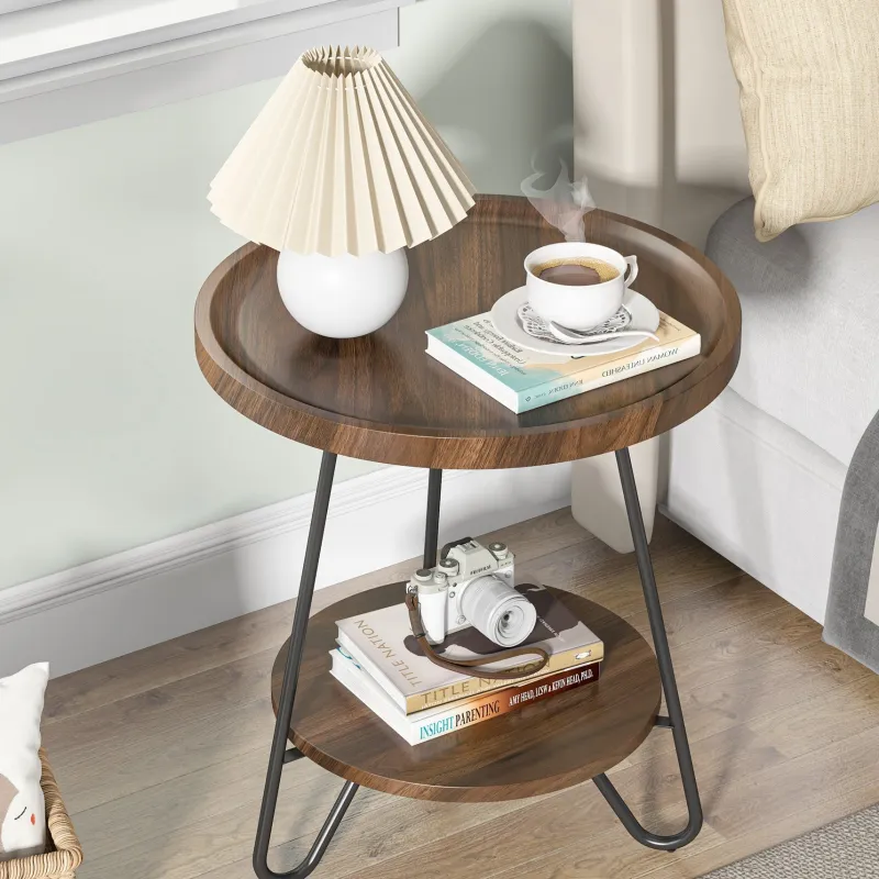 Tribesigns End & Side Tables*Round End Table, 2-Tier Side Table Accent Table with Metal Legs