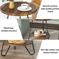 Tribesigns End & Side Tables*Round End Table, 2-Tier Side Table Accent Table with Metal Legs