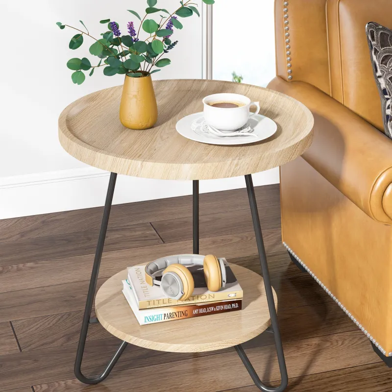 Tribesigns End & Side Tables*Round End Table, 2-Tier Side Table Accent Table with Metal Legs