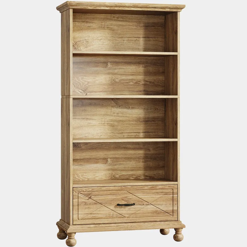 Tribesigns Etagere|Etagere*6-Shelf Bookcase with Drawer, 71" Bookshelf with Solid Wood Legs