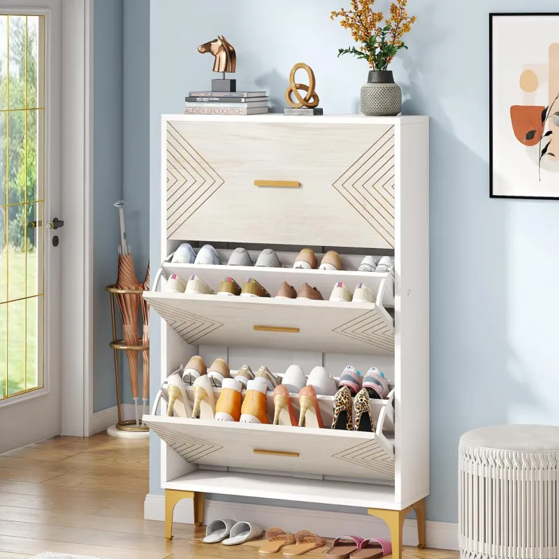 Tribesigns Shoe Racks & Cabinets|Shoe Racks & Cabinets*Shoe Cabinet, Slim Hidden Shoe Rack Organizer with 3 Flip Drawers