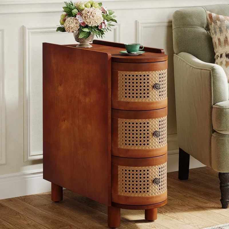 Tribesigns Nightstands*Solid Wood End Table, 3 - Drawer Side Table NightStand with 3 Rattan Drawers