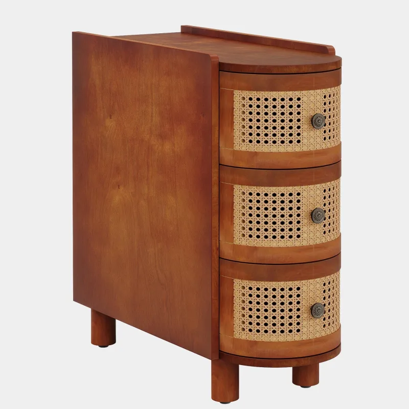 Tribesigns Nightstands*Solid Wood End Table, 3 - Drawer Side Table NightStand with 3 Rattan Drawers