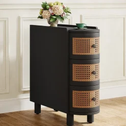 Tribesigns Nightstands*Solid Wood End Table, 3 - Drawer Side Table NightStand with 3 Rattan Drawers