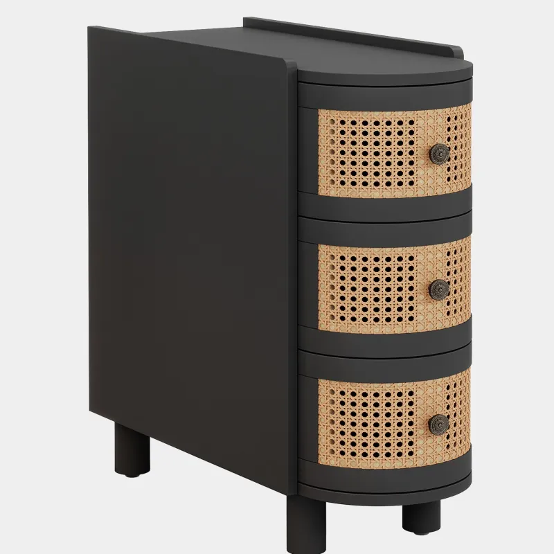Tribesigns Nightstands*Solid Wood End Table, 3 - Drawer Side Table NightStand with 3 Rattan Drawers