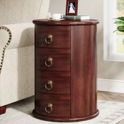 Tribesigns End & Side Tables*Solid Wood End Table, Round Side Table With 4 Drawers
