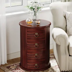 Tribesigns End & Side Tables*Solid Wood End Table, Round Side Table With 4 Drawers