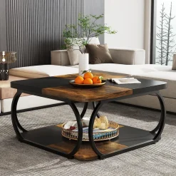 Tribesigns Coffee Tables*Square Coffee Table, 39" Central Cocktail Table with 2-Tier Shelves