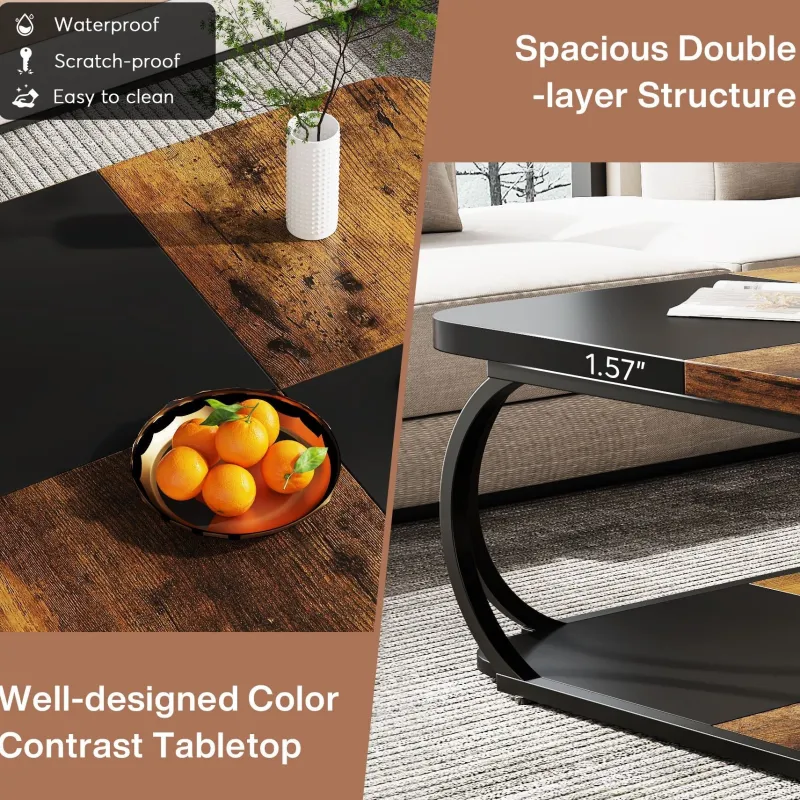 Tribesigns Coffee Tables*Square Coffee Table, 39" Central Cocktail Table with 2-Tier Shelves