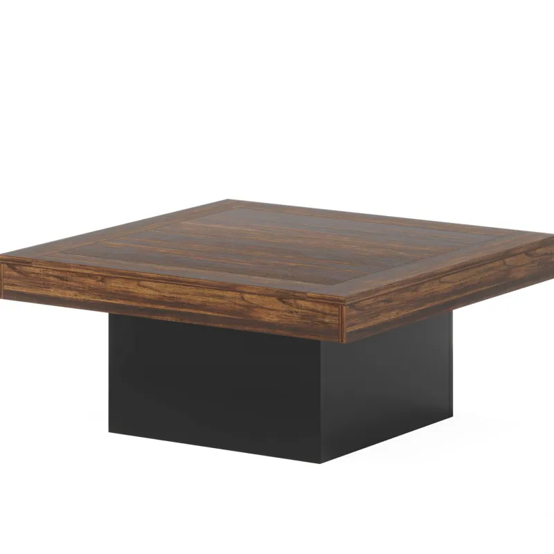 Tribesigns Coffee Tables*Square Coffee Table, Farmhouse Wood Cocktail Table with LED Light