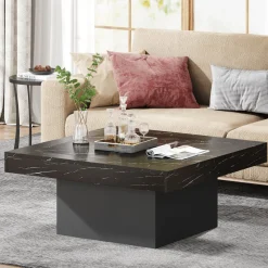 Tribesigns Coffee Tables*Square Coffee Table, Farmhouse Wood Cocktail Table with LED Light