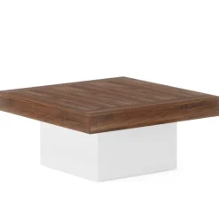 Tribesigns Coffee Tables*Square Coffee Table, Farmhouse Wood Cocktail Table with LED Light