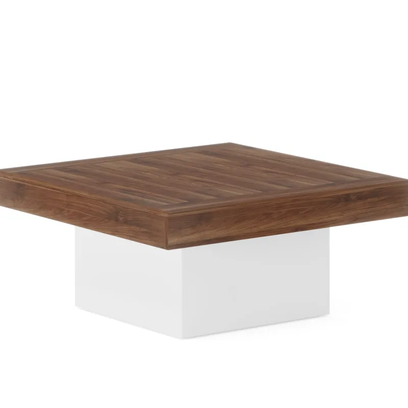 Tribesigns Coffee Tables*Square Coffee Table, Farmhouse Wood Cocktail Table with LED Light