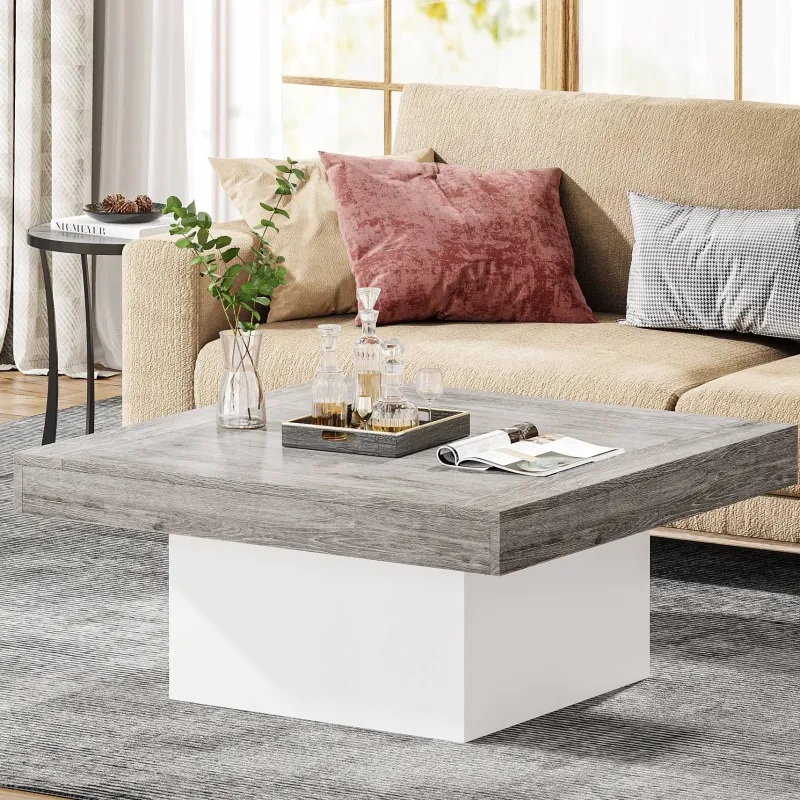Tribesigns Coffee Tables*Square Coffee Table, Farmhouse Wood Cocktail Table with LED Light
