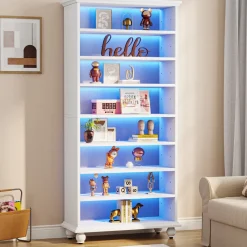 Tribesigns Bookcases & Bookshelves|Bookcases & Bookshelves*9-Tier Bookcase Wood Bookshelf with LED Lighting & Solid Wood Legs