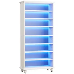Tribesigns Bookcases & Bookshelves|Bookcases & Bookshelves*9-Tier Bookcase Wood Bookshelf with LED Lighting & Solid Wood Legs