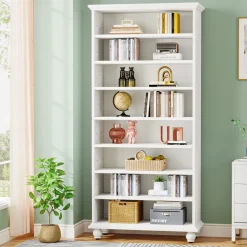 Tribesigns Bookcases & Bookshelves|Bookcases & Bookshelves*9-Tier Bookcase Wood Bookshelf with LED Lighting & Solid Wood Legs
